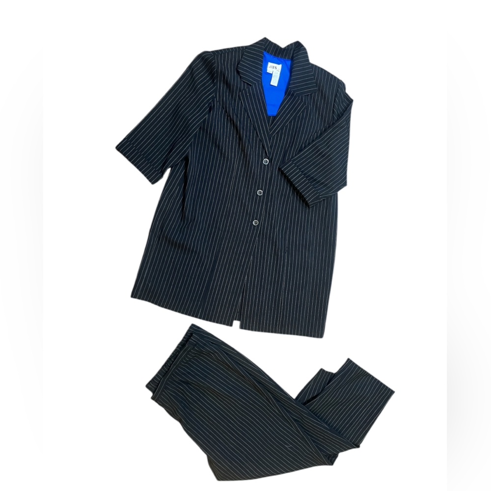 Vtg 90s Black Pinstripe Blazer And Pants Corpcore Office Classic Coord Set